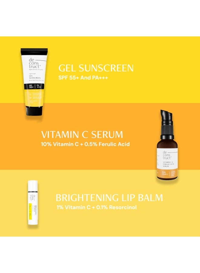 ديكونستركت مجموعة دي كونستركت اليومية لتفتيح البشرة: واقي شمس جل (50 غ) + سيروم فيتامين سي (30 مل) + مرطب شفاه مفتح (4 غ) لا يترك أثراً أبيض، خفيف الوزن، وحماية فائقة مع واقي شمس بعامل حماية 55 | سيروم فيتامين سي للبشرة الدهنية (عبوة من 3 قطع) - Image 4